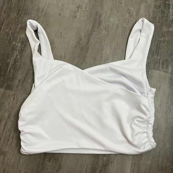 None Tops - Cropped Side Ruched Tank Top White Size Small